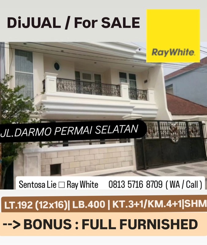 MURAH LUAS Dijual Rumah Darmo Permai Selatan - Modern 2 Lantai Full Furnished Dekat Madame Chang, Hr.muhammad, Hotel Vasa , Akses Tol Satelit, Pasar Puncak Permai, Pakuwon Mall