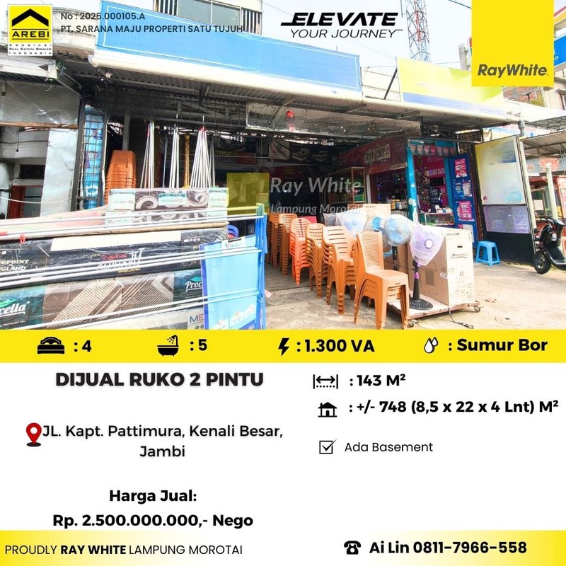 Dijual murah Ruko 3 lantai di Kenali besar, Jambi