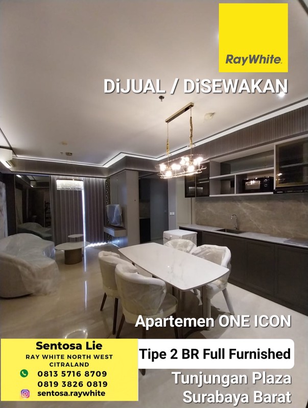 Dijual Apartemen One Icon Residence Tipe 2 Bedroom Full Furnished - Lantai 37- Akses Tunjungan Plaza Shopping Mall Surabaya Pusat Kota