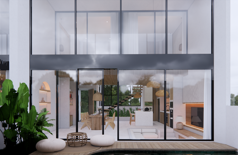 Leasehold for Sale - Brand new luxury tropical villa 2 bedrooms with open concept living area with roof and balcony in Pererenan - Bali