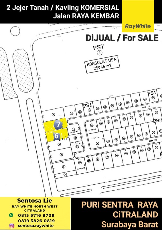 Dijual 2 Jejer Tanah Kavling Puri Sentra Raya PS7 Citraland Surabaya - Hadap Nol Jalan Raya Kembar Strategis Komersial Area Dekat Konsulat USA cocok buat Segala Usaha