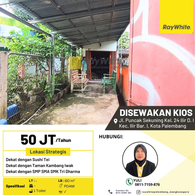 Disewakan Kios di Jl. Puncak Sekuning Kel. 24 Ilir D. I Kec. Ilir Bar. I, Kota Palembang