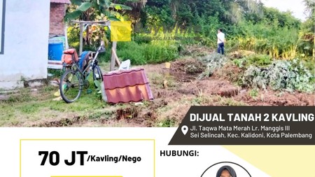 Dijual Tanah 2 Kavling di Jl. Taqwa Mata Merah Lr. Manggis III Kel. Sei Selincah, Kec. Kalidoni, Kota Palembang