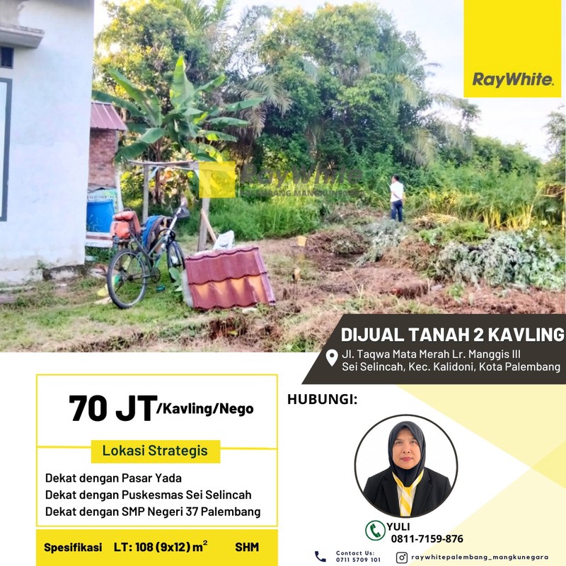 Dijual Tanah 2 Kavling di Jl. Taqwa Mata Merah Lr. Manggis III Kel. Sei Selincah, Kec. Kalidoni, Kota Palembang