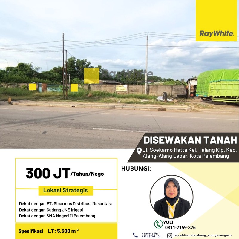 Disewakan Tanah di Jl. Soekarno Hatta Kel. Talang Klp. Kec. Alang-Alang Lebar, Kota Palembang