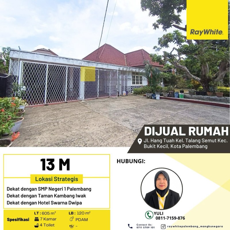 Dijual Rumah di Jl. Hang Tuah Kel. Talang Semut Kec. Bukit Kecil, Kota Palembang