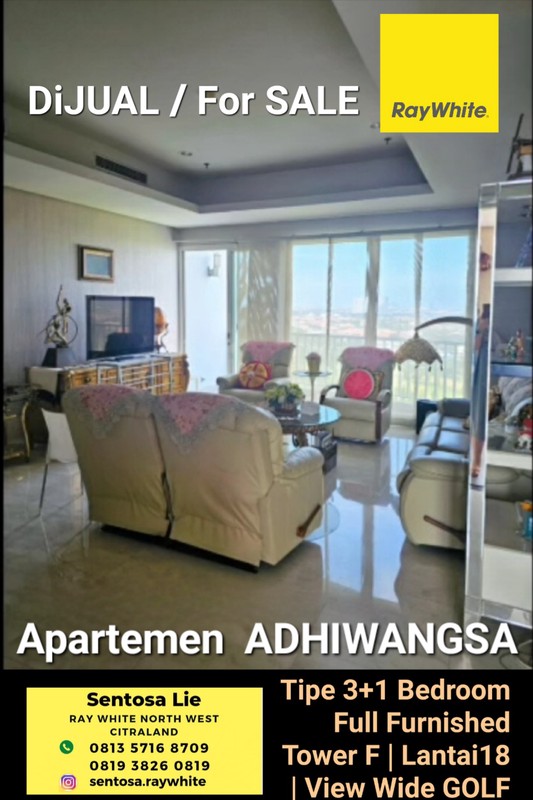 Dijual Apartemen Adhiwangsa Tipe 3+1Bedroom Full Furnished Tower F Lantai 18 View Wide Golf