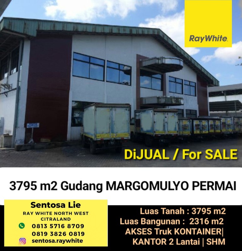 Dijual 3795 m2 Gudang Margomulyo Permai Surabaya Akses Truk Kontainer dekat Kalianak,Greges, Tandes, Akses Tol -Kantor 2 Lantai - Parkiran Luas - Surat SHM - Bebas Banjir