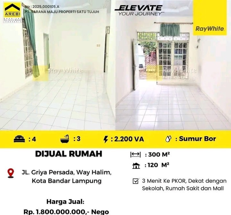 Dijual rumah yang berlokasi di Way Halim Kota Bandar Lampung