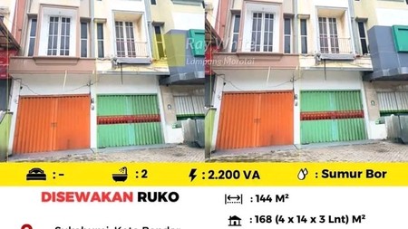 Disewakan Ruko 3  Lantai Berlokasi di Jl. Pangeran Tirtayasa Sukabumi Kota Bandar Lampung