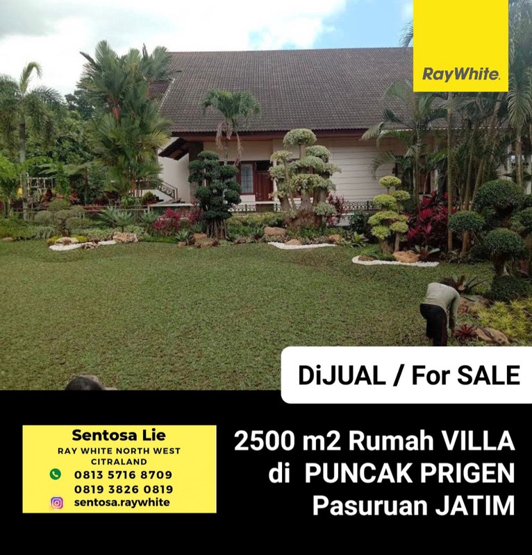 Dijual 2500 m2 Villa Puncak Prigren - Ledug - Pasuruan - Jawa Timur - Full Furnished - Mewah 2 Lantai - Taman Hijau Asri Luas - Udara Sejuk - Air Pegunungan GRATIS  - Surat HGB
