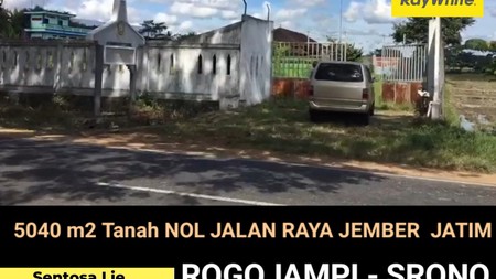 Dijual 5040 m2 Tanah Nol Jalan Raya Jember- Banyuwangi ( Rogojampi - Srono)- Lebar Depan 60 Meter -Surat SHM Cocok Buat Segala Usaha