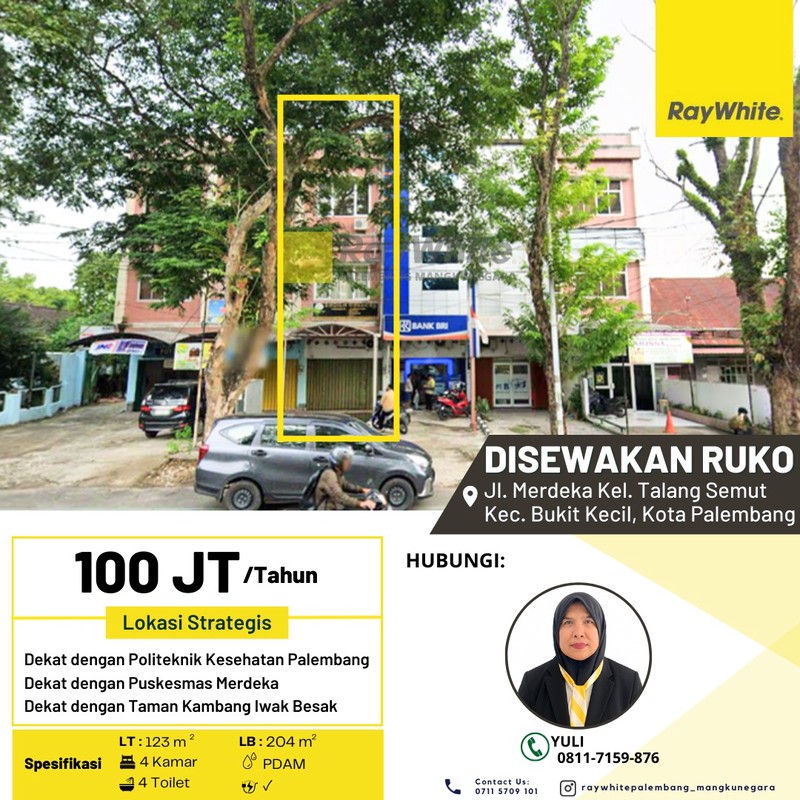 Disewakan Ruko di Jl. Merdeka Kel. Talang Semut Kec. Bukit Kecil, Kota Palembang
