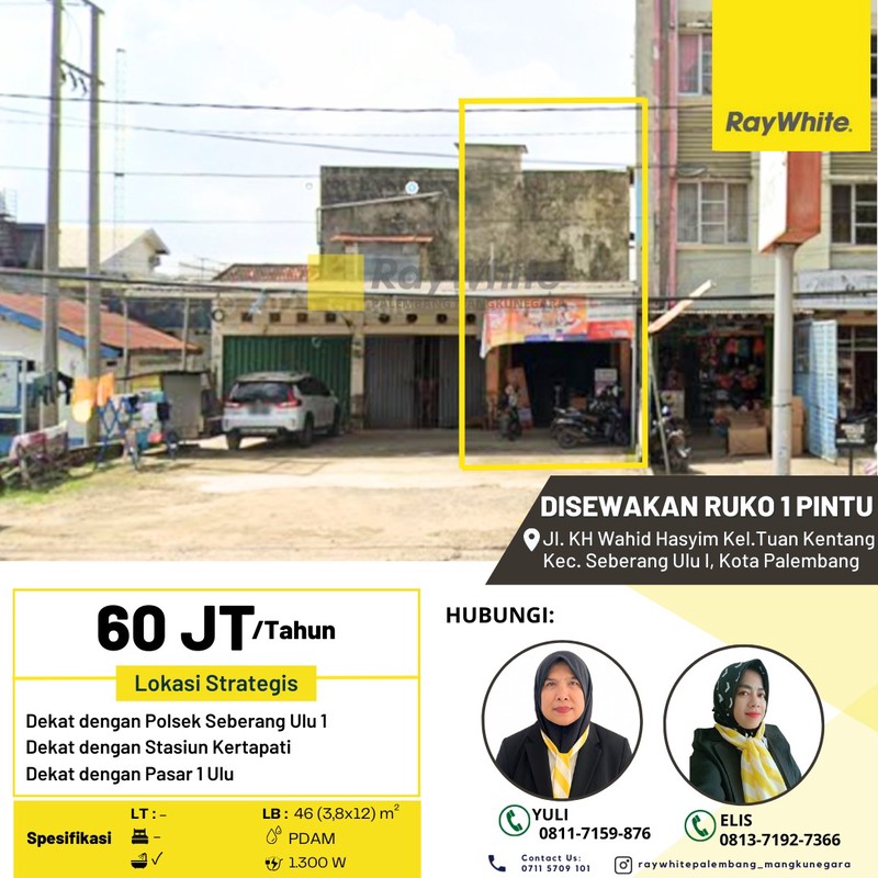 Disewakan Ruko 1 Pintu di Jl. KH Wahid Hasyim Kel.Tuan Kentang Kec. Seberang Ulu I, Kota Palembang