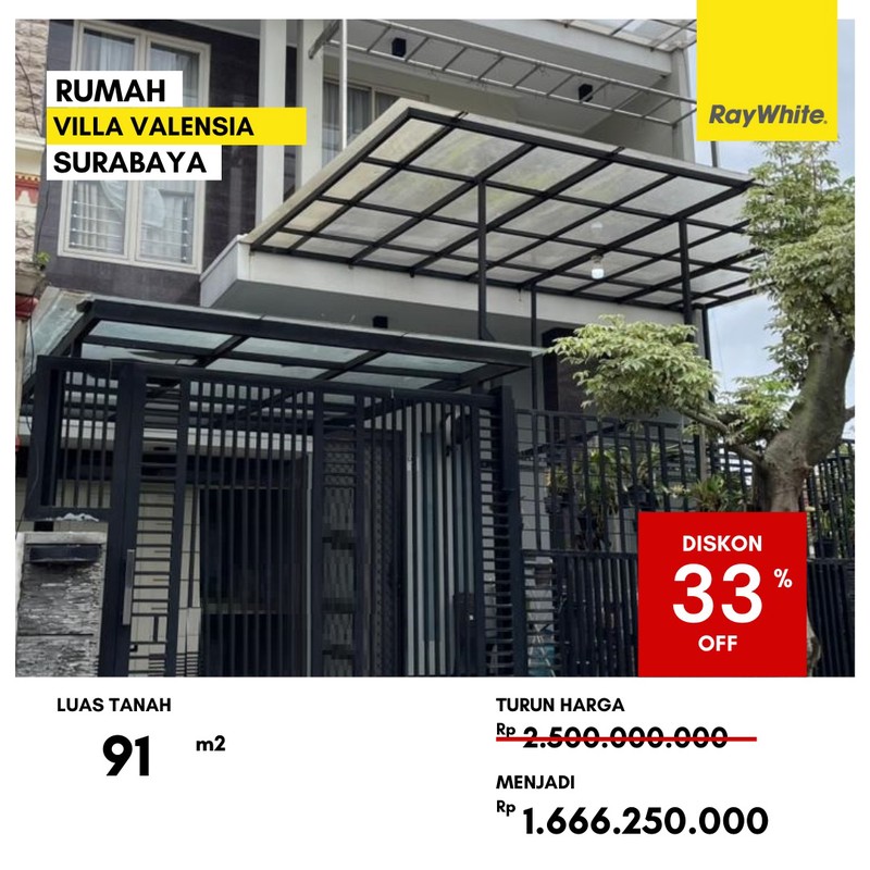 Dijual Rumah Lelang 2 lantai di Villa Valensia Surabaya Barat
