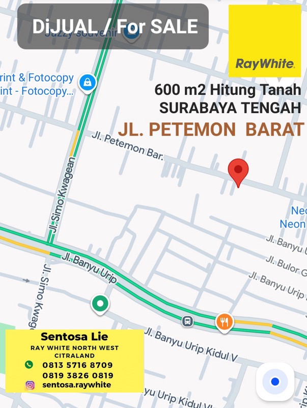 Dijual 600 m2 Hitung Tanah Jalan Petemon Barat Dekat Banyuurip, Arjuno, Kupang Krajan - Surat SHM,