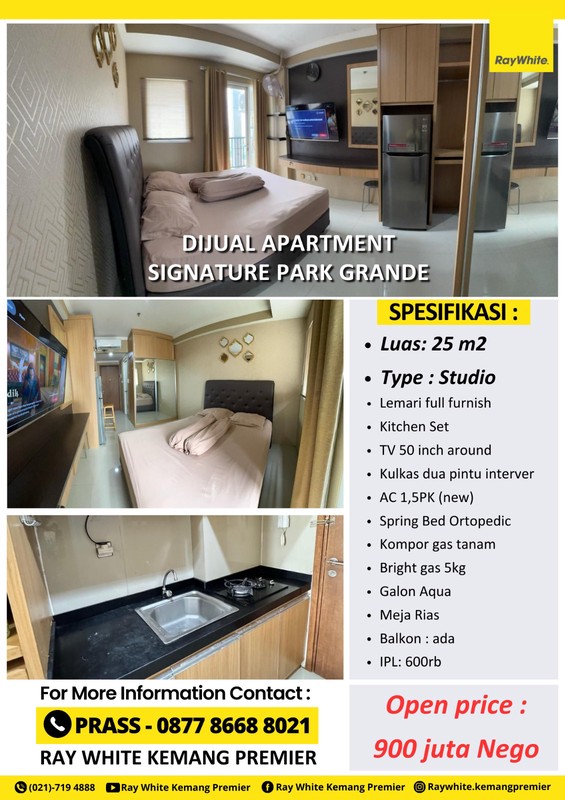 Dijual cepat 1 unit appartement  type studio di signature park grande