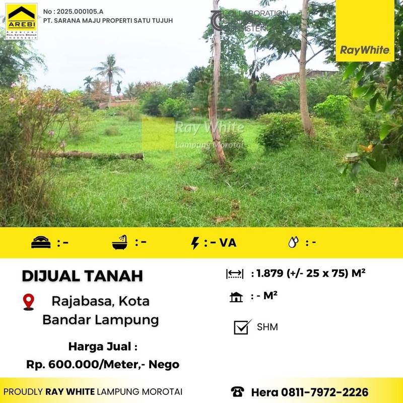 Dijual Tanah Berlokasi di Rajabasa Kota Bandar Lampung (Rajabasa jaya),