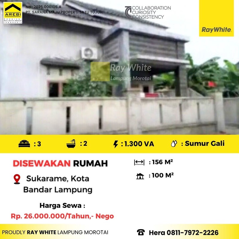 Disewakan Rumah murah berlokasi di Sukarame, Kota Bandar Lampung.