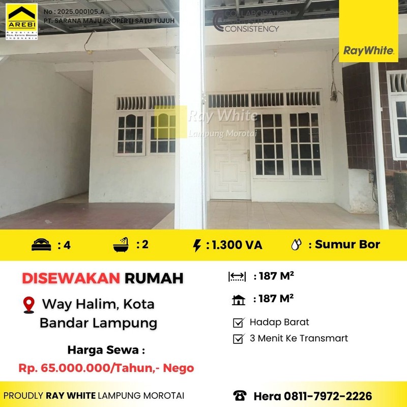 Disewakan Rumah berlokasi di Way Halim, Kota Bandar Lampung.
