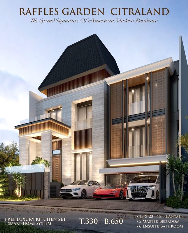 Jual Rumah American Modern Design Raffles Garden Citraland Surabaya Barat