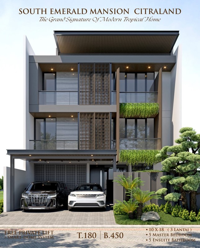 Jual Rumah Modern Tropical Design South Emerald Mansion Citraland Surabaya Barat
