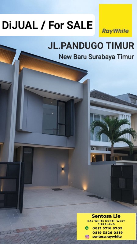 Dijual Rumah Baru Pandugo Timur - Penjaringan Sari - Rungkut - Rumah Baru Modern 2 Lanrai Surabaya Timur SPESIAL ROW Jalan LEBAR 20 Meter Dekat Raya MERR, UPN