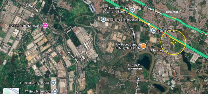 Ex Pabrik & Gudang Harga di bawah Rp 1 Juta/m2, Jl Raya Curug-Kosambi, Klari, Karawang