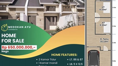 Av10. Dijual Rumah Baru Medokan Ayu Putra Bangsa Rungkut Surabaya Timur 