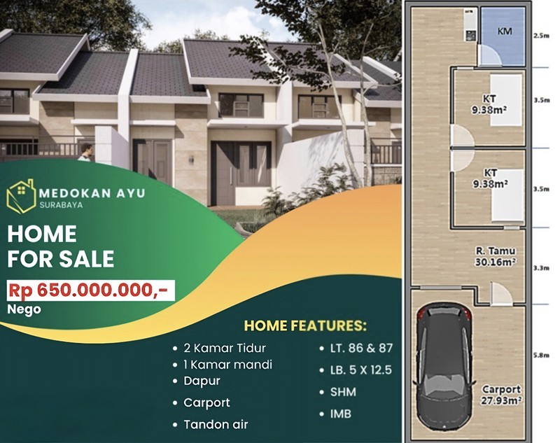 Av10. Dijual Rumah Baru Medokan Ayu Putra Bangsa Rungkut Surabaya Timur 
