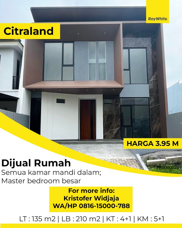 Dijual Rumah Woodland Citraland Surabaya Barat Baru Gress 2 Lantai