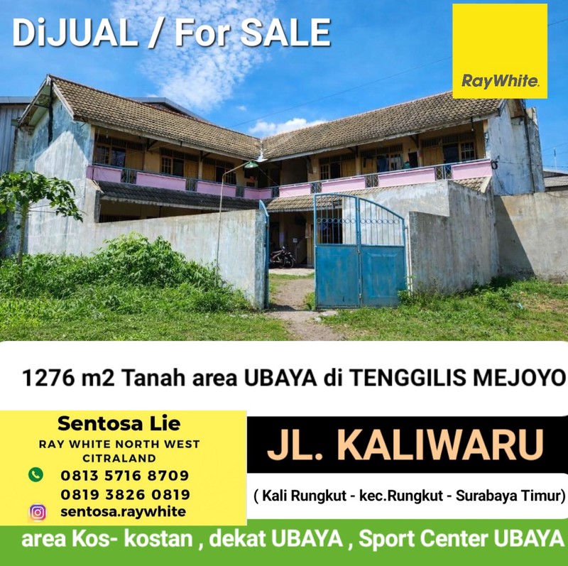 MURAH Rp.9 Jutaan /M2 Dijual 1276 m2 Tanah Tenggilis Mejoyo Area UBAYA di Jalan Kaliwaru - Kali Rungkut - Rungkut - Surabaya Timur - cocok buat segala Usaha Kos kosan , Rumah usaha 