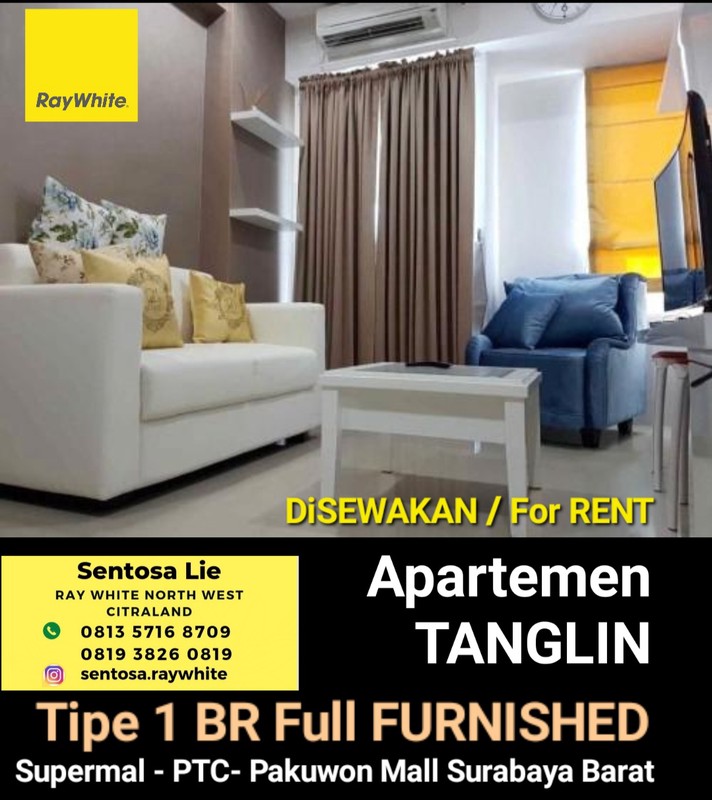 Disewakan Apartemen Tanglin Pakuwon Mall Tipe 1 Bedroom JUMBO 60 m2 Full Furnished Plus Mesin Cuci , Walk in Closet - Lantai 12 Best View Kota - Special Balkony ada 2