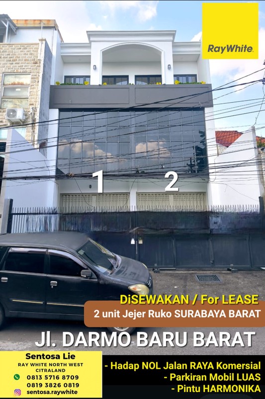 Disewakan 2 Unit Jejer Ruko Baru 3 Lantai Surabaya Barat di Jalan Raya Darmo Baru Barat - Sukomanunggal -Dekat Hr Muhammad, Madame Chang Darmo Permai Timur ,Akses Tol Satelit