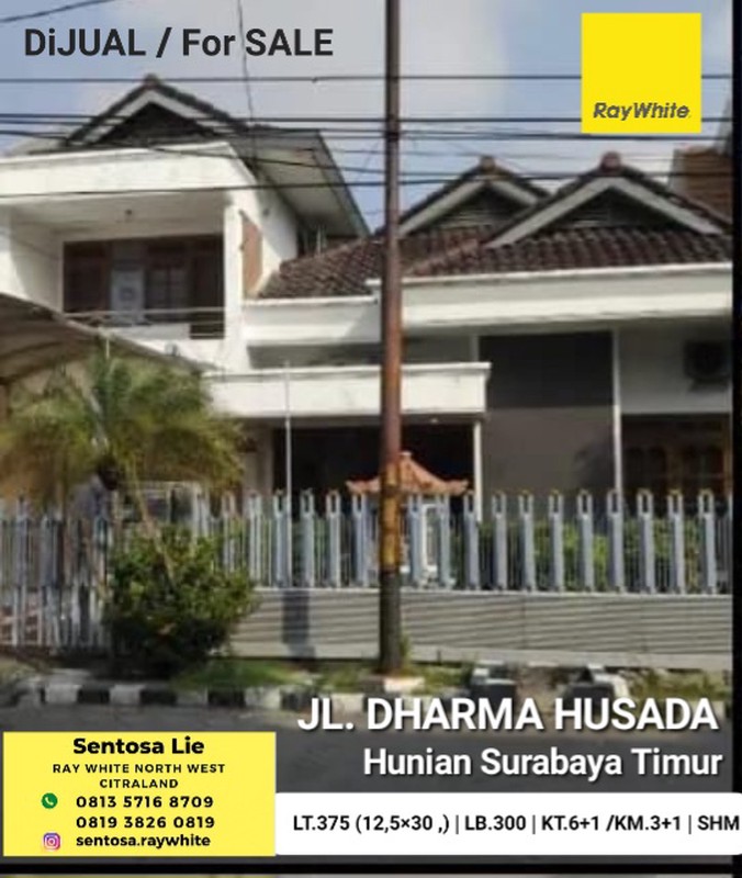 Dijual 375 m2 Rumah Dharmahusada Area Surabaya Timur Spesial Row Jalan Lebar 3 Mobil Luas - Surat SHM Cocok Buat Rumah Usaha, Kantor,Kos - Kostan, Rumah Tinggal