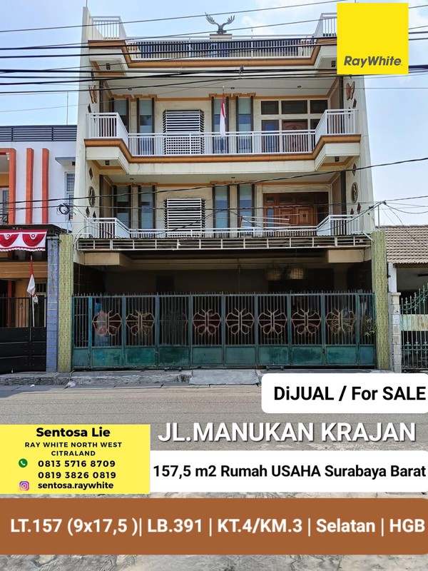 Dijual 157 m2 Rumah Usaha Manukan Krajan- Manukan Kulon -Tandes Surabaya Barat Dekat Raya Manukan Tama, Grand Pakuwon, Margomulyo