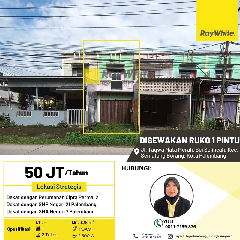 Disewakan Ruko di Jl. Taqwa Mata Merah, Sei Selincah, Kec. Sematang Borang, Kota Palembang
