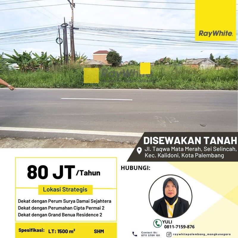 Disewakan Tanah di Jl. Taqwa Mata Merah, Sei Selincah, Kec. Kalidoni, Kota Palembang