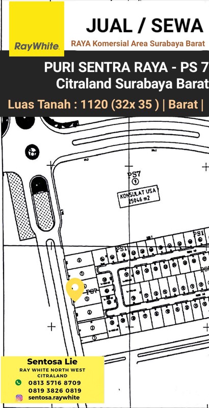 Disewakan 1120 m2 Tanah Kavling Komersial Citraland Surabaya Nol Jalan Raya Puri Sentra Raya Ps 7 -Dekat / Dubes Usa ( Konsulat Usa) Komersial Area Cocok Buat Segala Usaha