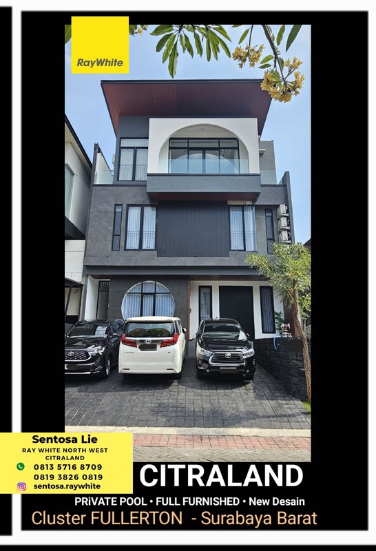 New Private Pool Dijual Rumah Citraland Fullerton Place Surabaya Full Furnished -Gym Room -10 Unit Ac - Ruang Outdoor Bbq -8 Unit Cctv Strategis Dekat Raffles Garden, Newton Hill, Merlion Citraland
