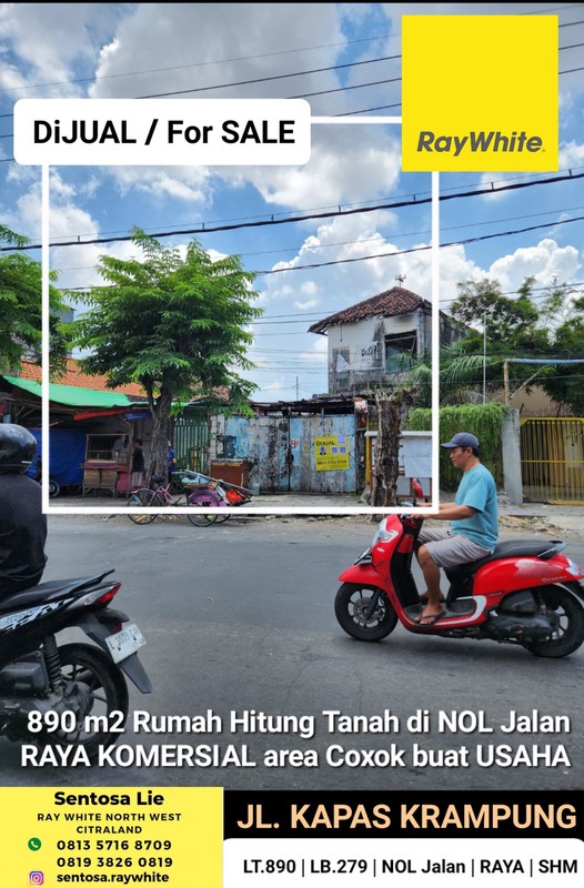 Dijual 890 m2 Ruko Hitung Tanah Nol Jalan Kapas Krampung - Komersial Area Cocok Buat Segala Usaha-Surat SHM