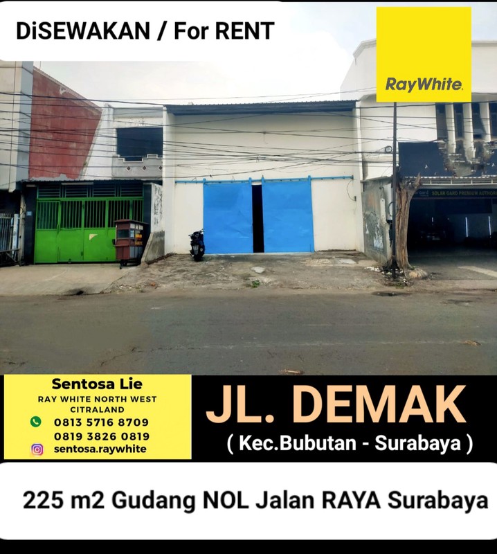 Disewakan 225 m2 Gudang Nol Jalan Demak Surabaya dekat Perak, Akses Tol, Tanjung priok, Pusat Grosir - akses Truk Besar - Ada Kantor - Ruangan Loss Lebar Luas