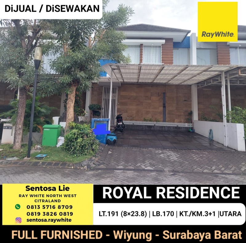 2 Milyaran Luas 191 m2 Dijual Rumah Royal Residence Wiyung Surabaya Bonus Ac ,Full Furnished, Water Heater, Halaman Luas Depan Plus Belakang Dekat Pakuwon Mall, Citraland, Dian Istana, WBM
