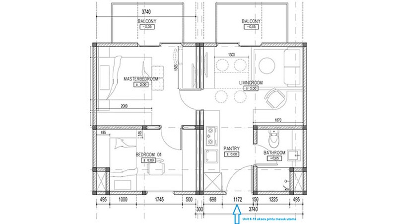 Apartemen 2 unit studio direnovasi menjadi 2 bedroom, ada 2 balkon, full furnish, The Crest West Vista Puri