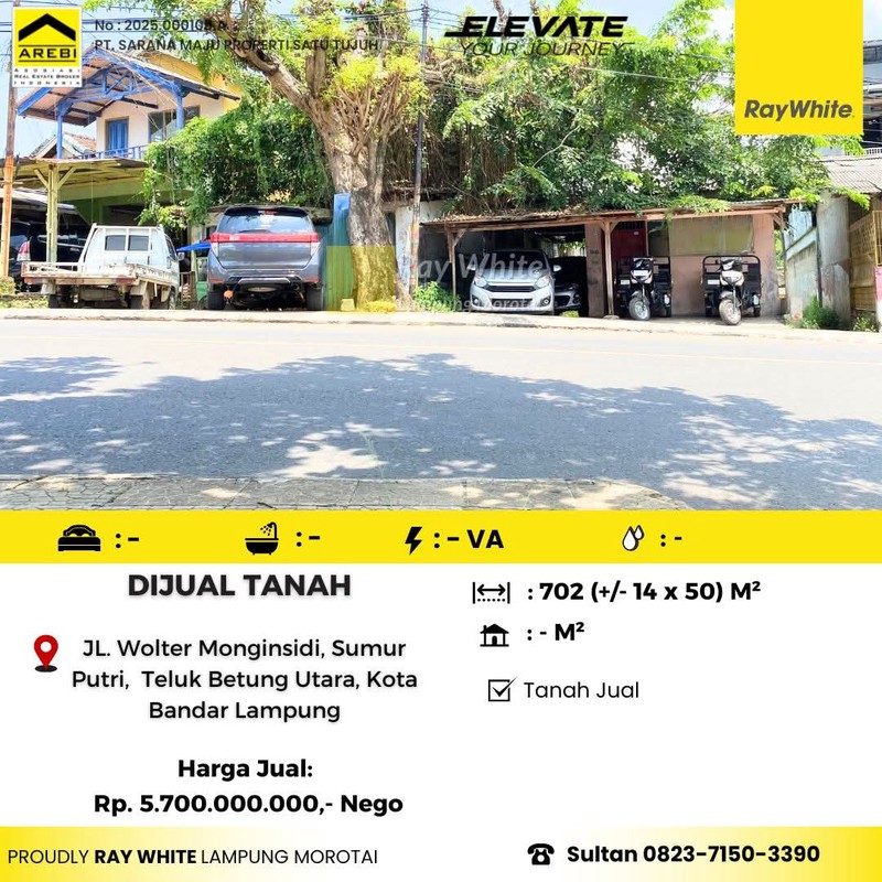 tanah 702 m2 jl wolter monginsidi teluk betung utara bandar lampung