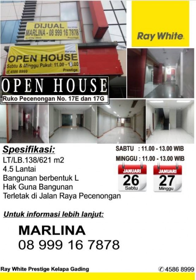 Open House di Ruko Pecenongan Hari Sabtu & Minggu, Tanggal 26 - 27 Januari 2019