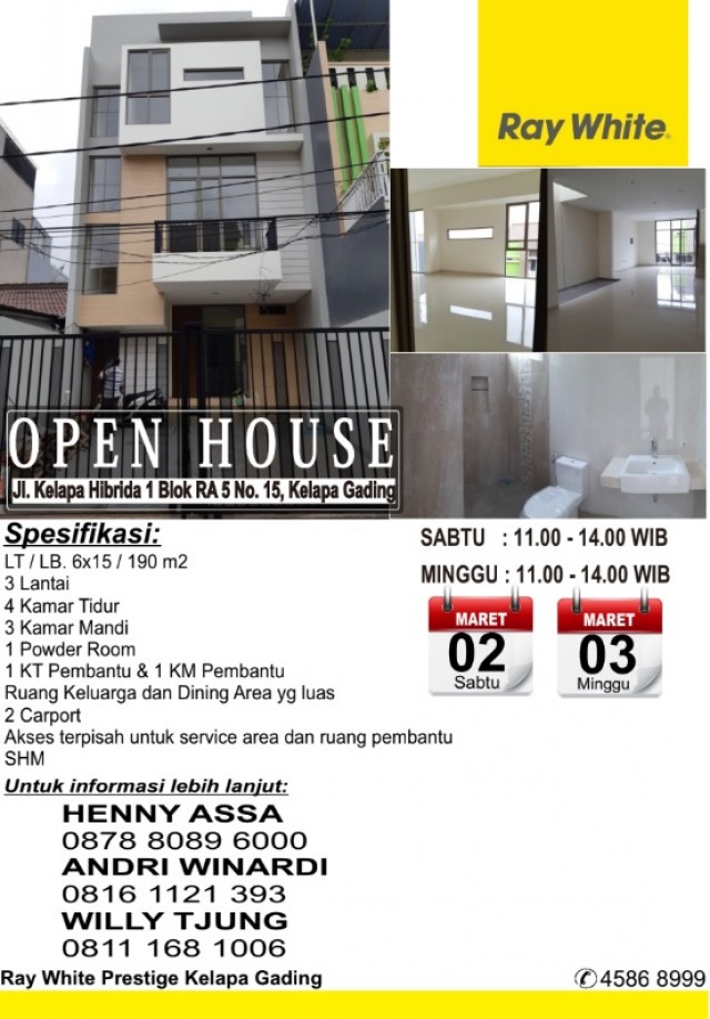 Open House di Kelapa Hibrida Hari Sabtu & Minggu, Tanggal 2 - 3 Maret 2019