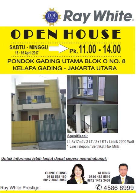 Open House di Pondok Gading Utama Hari Sabtu & Minggu, Tanggal 15 - 16 April 2017