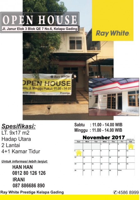 Open House di Janur Elok Hari Sabtu & Minggu, Tanggal 4 - 5 November 2017