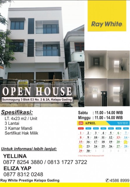 Open House di Ruko Summagung 3 Hari Sabtu & Minggu, Tanggal 21 - 22 April 2018